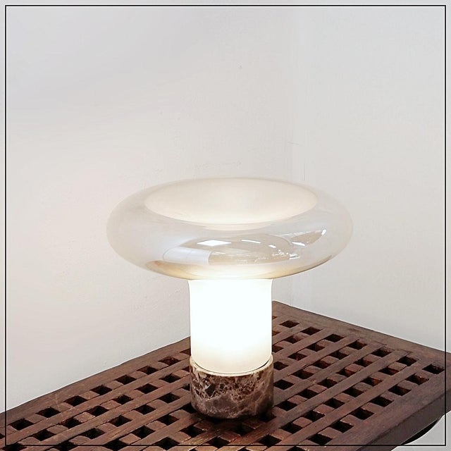 Mushroom Table Lamp with Marble Base and Opal Glass Shade For Sale - Image 11 of 14