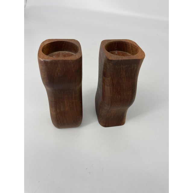 Rustic Swizzle Wooden Candleholders - A Pair For Sale - Image 4 of 8