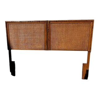 1970s Faux Bamboo and Cane Queen Size Headboard For Sale