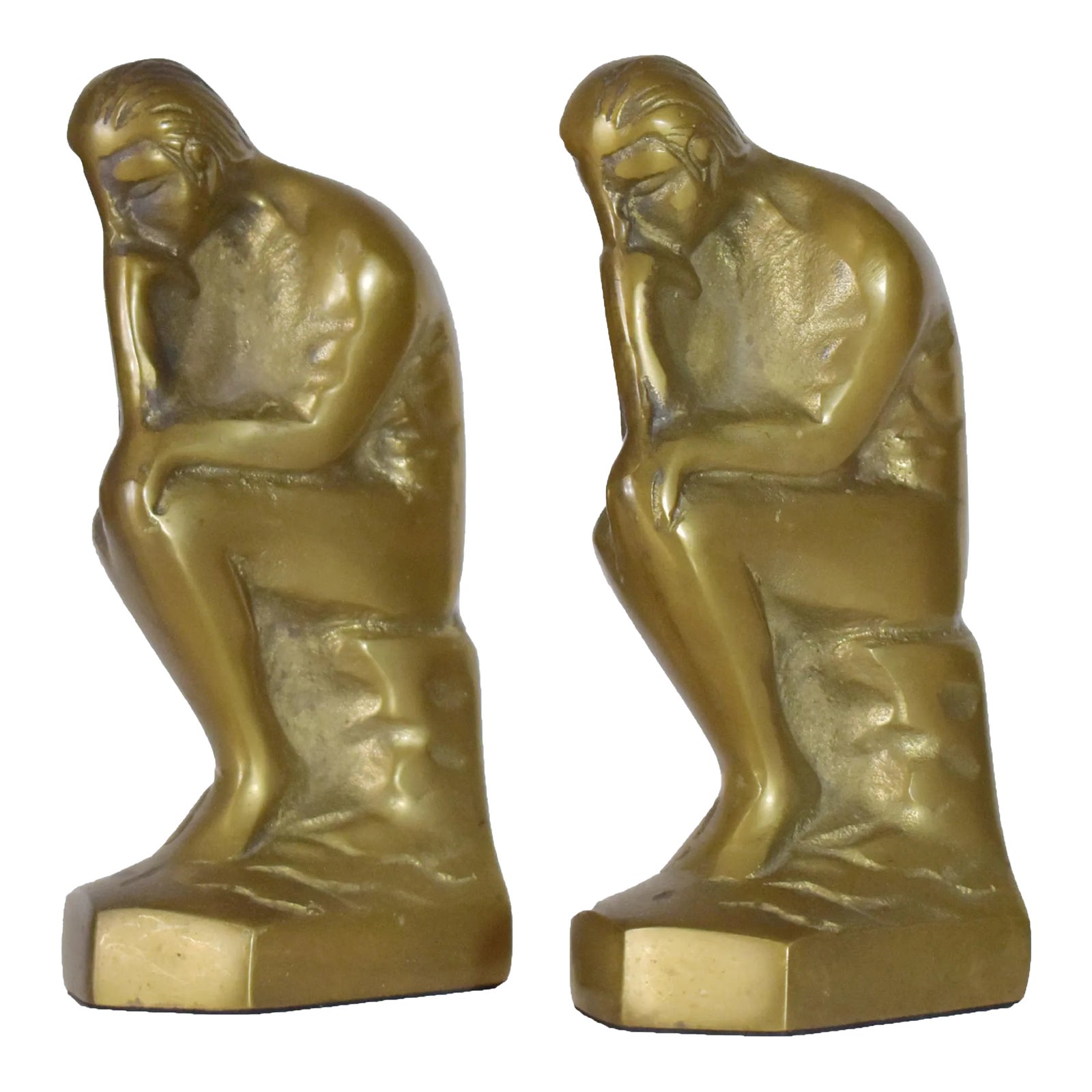 Mid 20th Century Brass Sitting Thinking Man Bookends a Pair