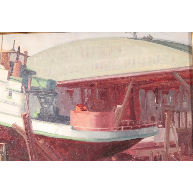 1950s Painting of a Boat in Dry Dock by Sam Hyde Harris (1889-1977) For Sale - Image 5 of 13