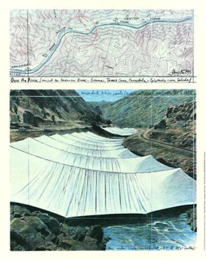 Christo and Jeanne-Claude Over the River From Above Signed Print
