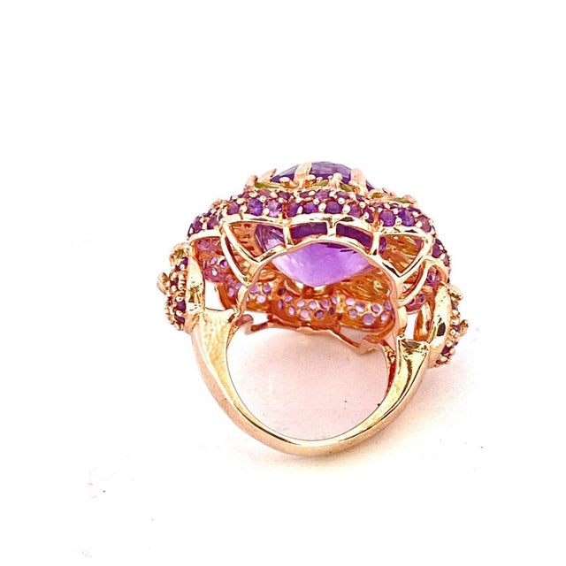 Bochic "Orient" Natural Amethyst & Peridot Cocktail Ring Set In 18K Gold&Silver Natural Center Amethyst 23.00 Carat...