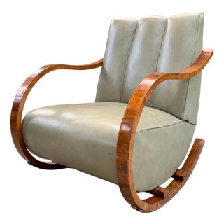 Swedish Art Deco Leather Rocking Chair, 1930s For Sale