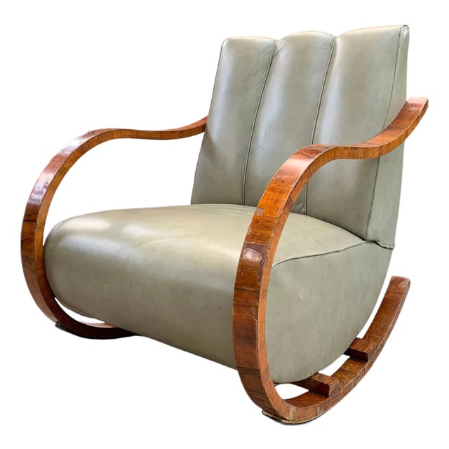 Swedish Art Deco Leather Rocking Chair, 1930s For Sale