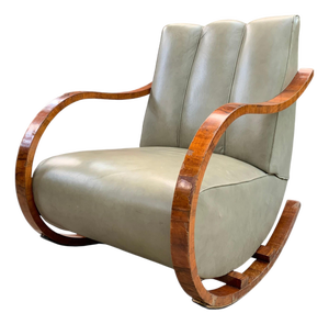 Swedish Art Deco Leather Rocking Chair, 1930s