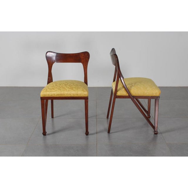 Liberty Style Shaped Wood and Yellow Fabric Chairs by V. Ducrot, Italy, 1920s, Set of 2 For Sale - Image 4 of 18