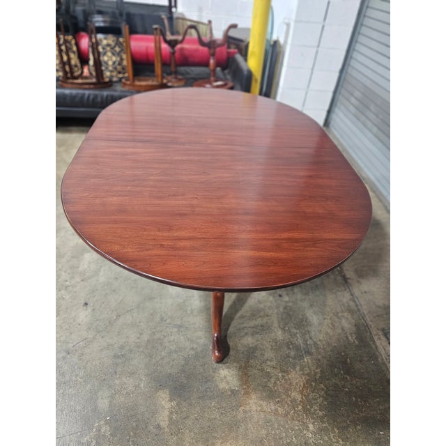 1990s Henkel Harris Wild Black Cherry Two Pedestal Dining Table 3 Leaves & Table Pads For Sale - Image 13 of 17