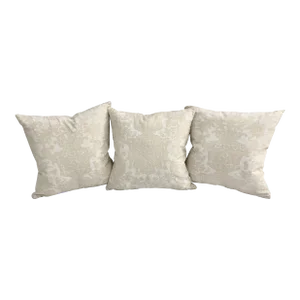 Fortuny White Eggshell Printed on Ivory Silk Texture Ground Campanille - Set of 3 Pillows