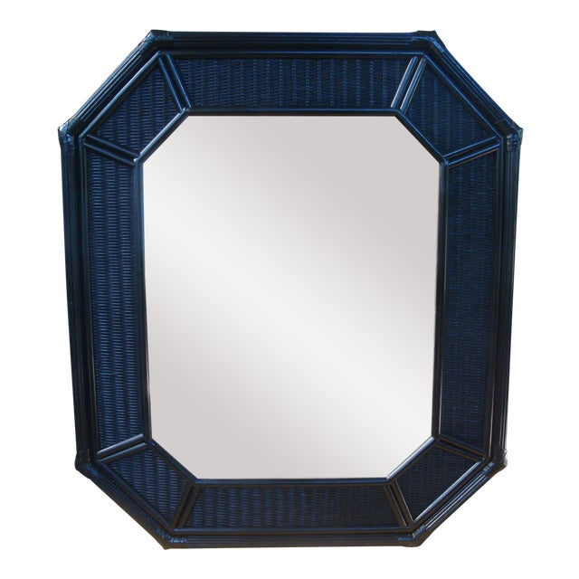 Black Rattan Mirror Octagonal Chinoiserie Asian Wicker 42" X 36" Chairish