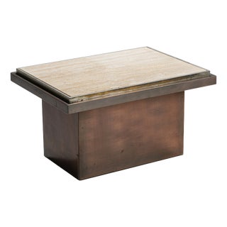 Vintage Coffee Table in Polished Metal and Travertin from Belgo Chrom, 1970s For Sale