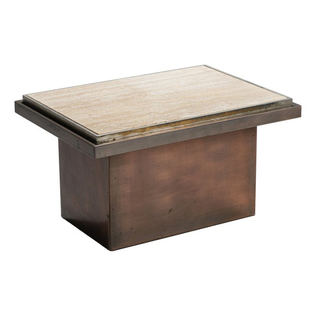 Vintage Coffee Table in Polished Metal and Travertin from Belgo Chrom, 1970s For Sale