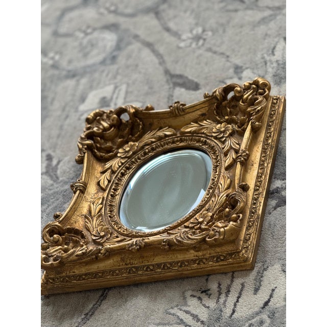 Gold Mid-20th Century Baroque Style Ornate Gilded Wall Mirror 17.5"x16"x3" For Sale - Image 8 of 14