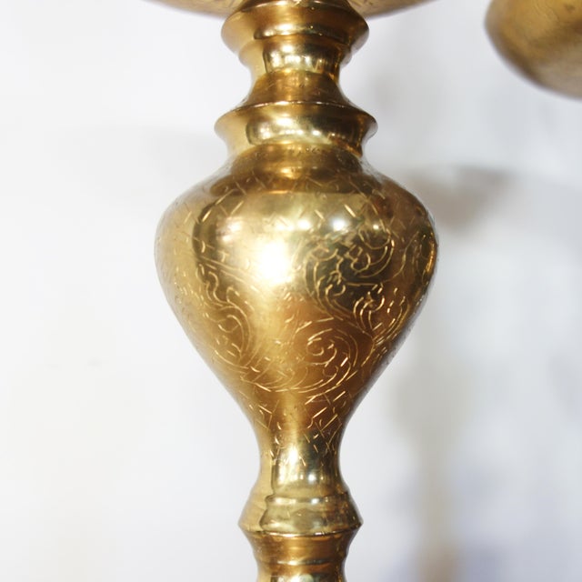 1960s Moroccan Brass Altar Candles Holders, Pair Floor Pillar