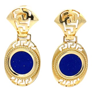 14k Yellow Gold Lapis Lazuli Dangle Earrings, A Pair For Sale