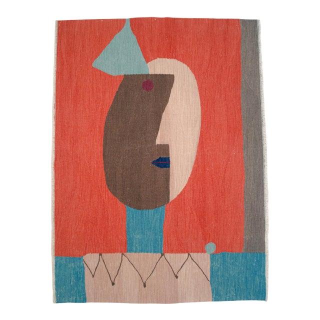 Paul Klee "Clown "Inspired Hand Woven Area Rug & Wall Decor - 3′10″ × 5′4″ For Sale