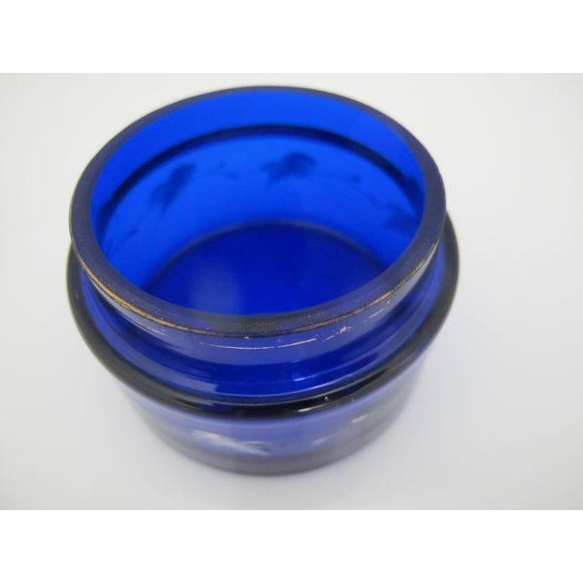 Mary Gregory Cobalt Blue Glass Enamel Painted Girl With Flower Round Trinket Box For Sale - Image 12 of 14