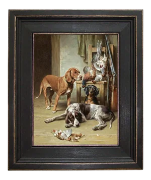 "Hounds and Game" Contemporary Reproduction Print on Canvas, Framed 11.75" x 13.75"