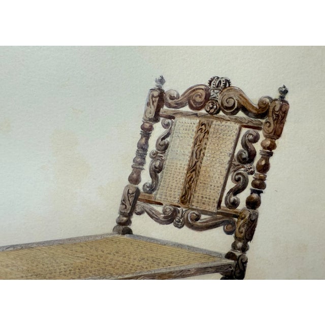 Brown Antique 19th Century Original English Caned Day Bed Watercolor Painting Chair For Sale - Image 8 of 11