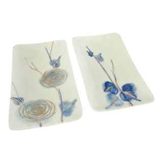 1960s Unger & Schilde Art Deco Revival Blue & Gold Porcelain Vanity Trays — Pair For Sale