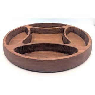 1980s Jens Quistgaard Dansk Teak Wood Partitioned Snack Bowl For Sale
