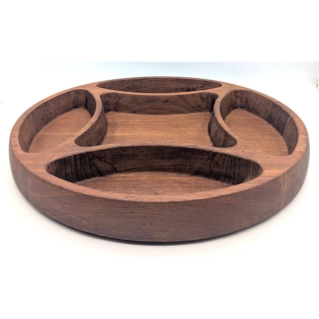1980s Jens Quistgaard Dansk Teak Wood Partitioned Snack Bowl For Sale