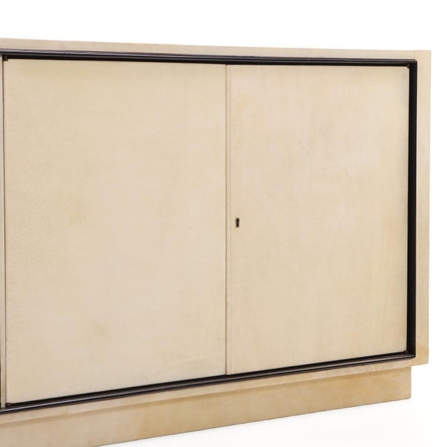 Mid 20th Century Parchment Covered Sideboard With Ebonized Trim, C. 1960 For Sale - Image 5 of 8