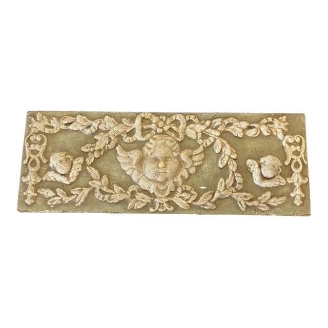 Italian Angel Wall Plaque – Cherub in Plaster and Wood For Sale