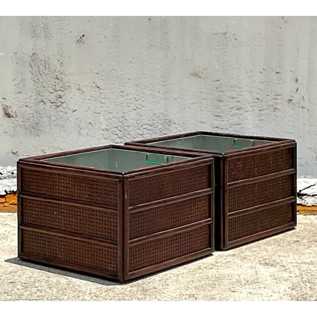 Vintage Rattan Planter With Removable Cast Aluminum - a Pair For Sale - Image 4 of 12