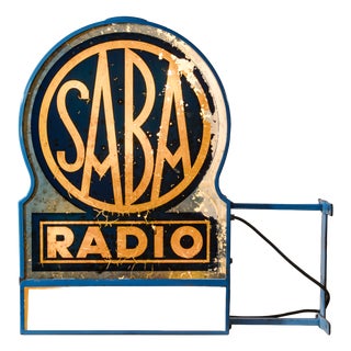 Art Deco Double-Sided Illuminated Radio Dealer Sign for Saba, Germany, 1930s For Sale