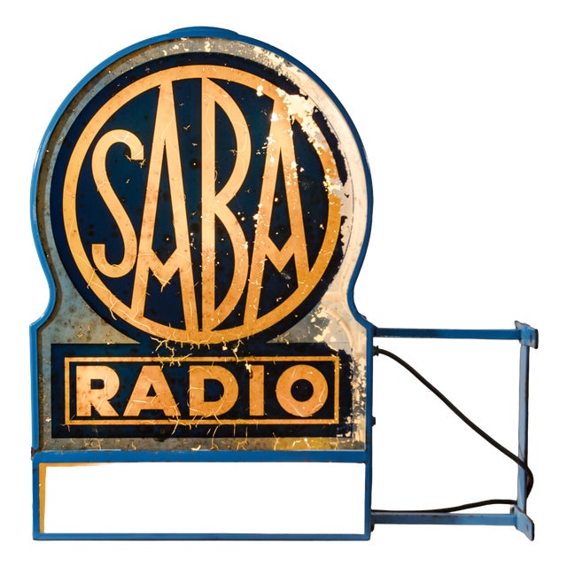 Art Deco Double-Sided Illuminated Radio Dealer Sign for Saba, Germany, 1930s For Sale