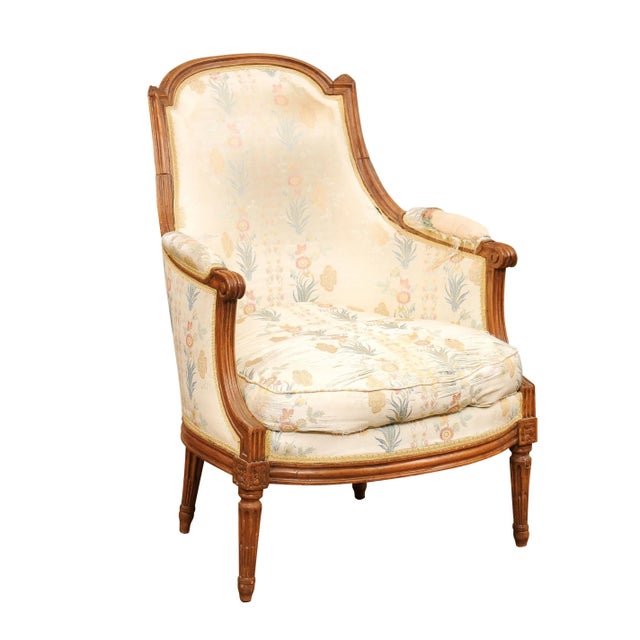 18th Century French Louis XVI Period Late 18th Century Walnut Bergère Chair with Curving Back For Sale - Image 5 of 12