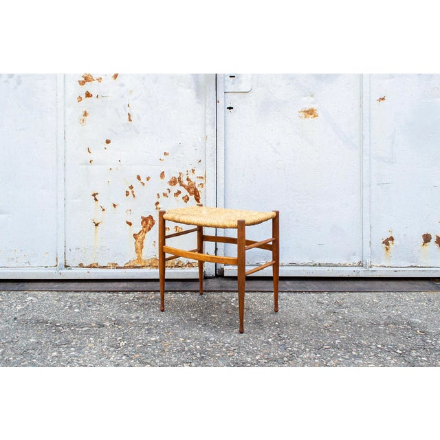 Vintage Italian Wood and Straw Stool, 1960s For Sale - Image 6 of 6