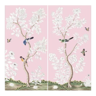 24" *48"/Panel, a Set of 2 Panels Pink Chinoiserie Wall Artwork, Unframed - A Pair For Sale