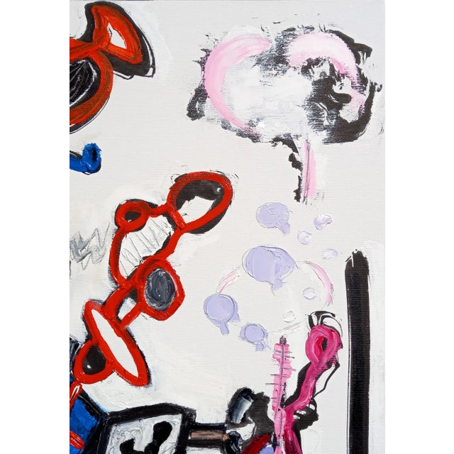 Blue 31.5" by 39.3" 'The Musician' - One-of-a-Kind Original Colorful Oil on Canvas Painting For Sale - Image 8 of 9