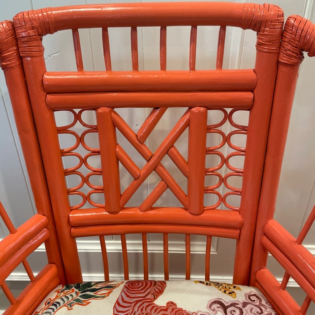 Vintage Coastal Regency Brighton Style Chairs With Custom Designer Chinoiserie Tiger Dragon Print Upholstery - a Pair For Sale In Nashville - Image 6 of 11