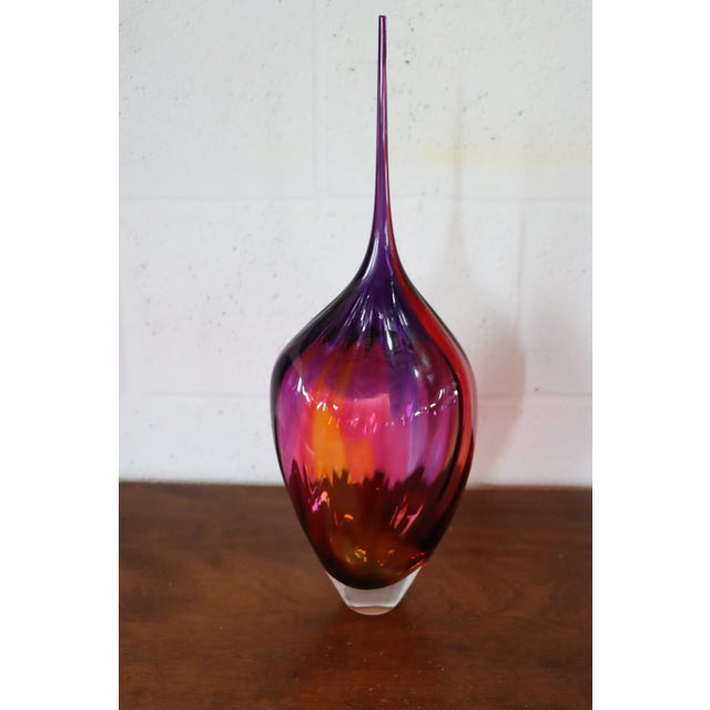 Amber Fuchsia & Amber Art Glass Vase For Sale - Image 8 of 8