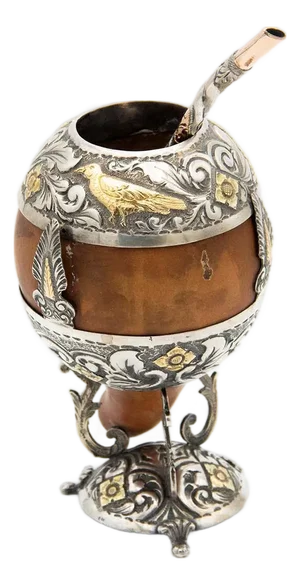 Mate Gourd and Bombilla with Gold and Silver Calabash