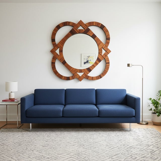 Large Vintage 1970's Sculptural Wood Tall Geometric Mirror MCM For Sale - Image 11 of 12