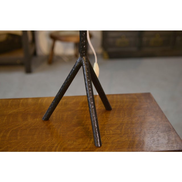 Metal Large Wrought Iron Lamp in the style of the Ateliers Marolles, 1950s For Sale - Image 7 of 9