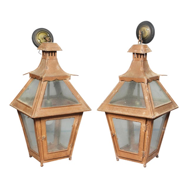 Mid 19th Century Tuscan Red Tole Hanging Lanterns - a Pair For Sale