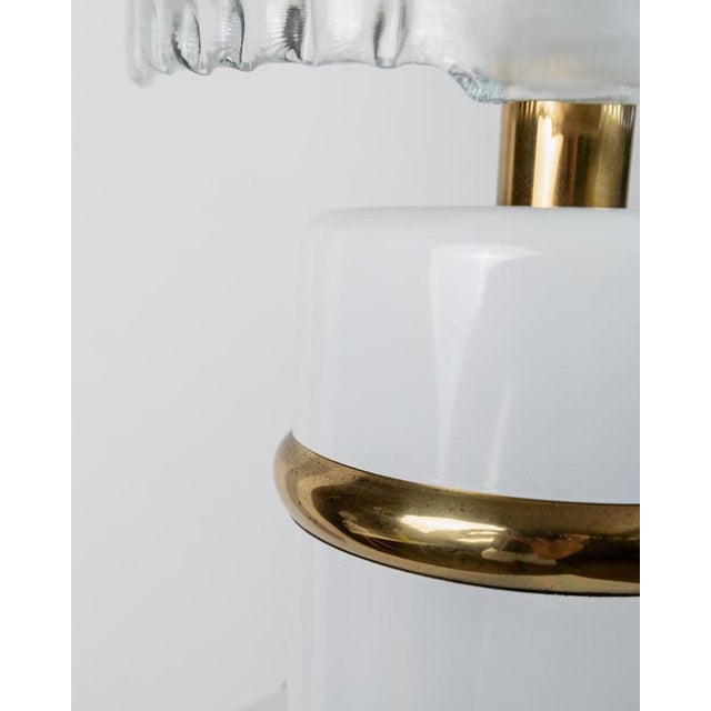 Vintage Murano Glass Table Lamp in White, Gold Metal Base, Frosted Glass Shade, Italy, 1980s For Sale - Image 9 of 11