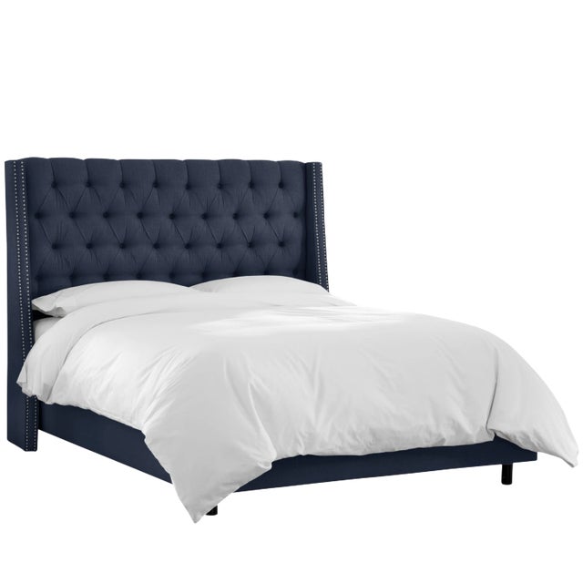 Navy Blue Ivy Tufted Wingback Bed in Navy Classic Linen, Full For Sale - Image 8 of 8