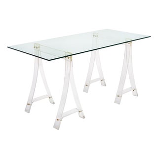Period Mid-Century Modern, Lucite and Glass Desk, French For Sale