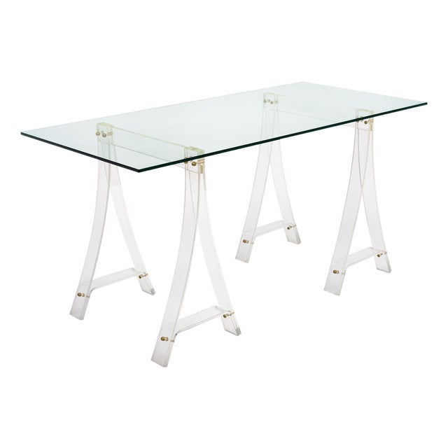 Period Mid-Century Modern, Lucite and Glass Desk, French For Sale