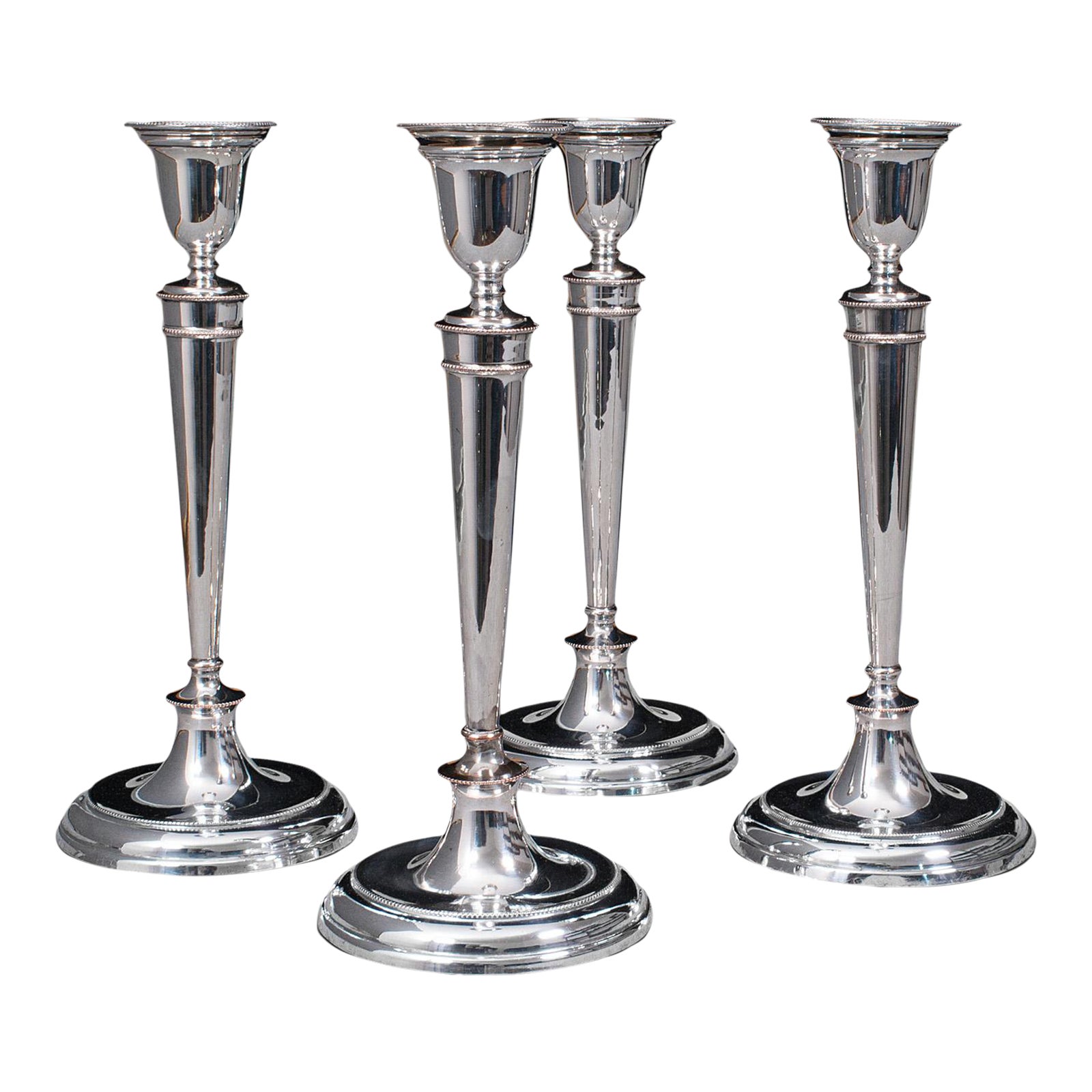 1900s Set of 4 Antique Victorian English Silver Plate Candlesticks