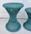 1970s Set of 3 Wicker Rattan Cane Woven Teal Blue Pedestal Stools For Sale - Image 4 of 10
