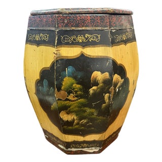 19th-Century Antique Chinese Hand-Painted Tea Canister For Sale