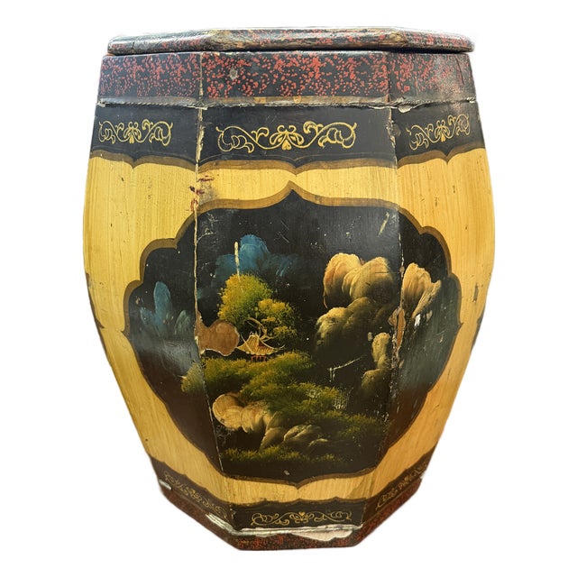 19th-Century Antique Chinese Hand-Painted Tea Canister For Sale