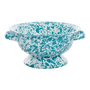 Crow Canyon Home Splatterware, Small Berry Colander in Turquoise & White